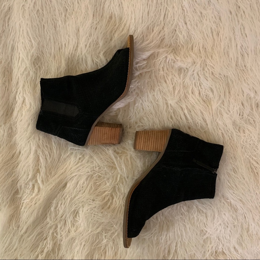 TOMS black suede peep-toe bootie